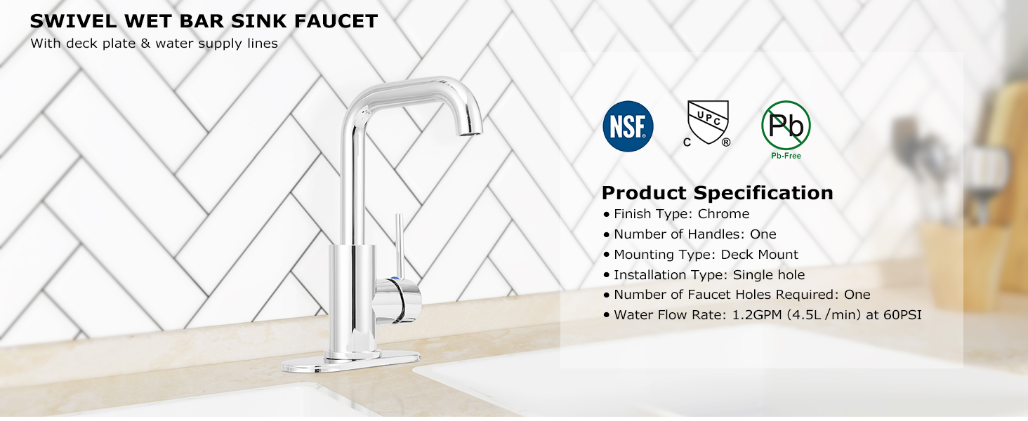 PARLOS Single Handle Wet Bar Faucet Swivel One Hole Kitchen Prep Sink