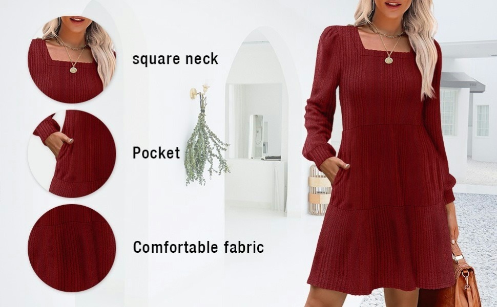 Women's Fall Winter Casual Trendy Square Neck Long Sleeve