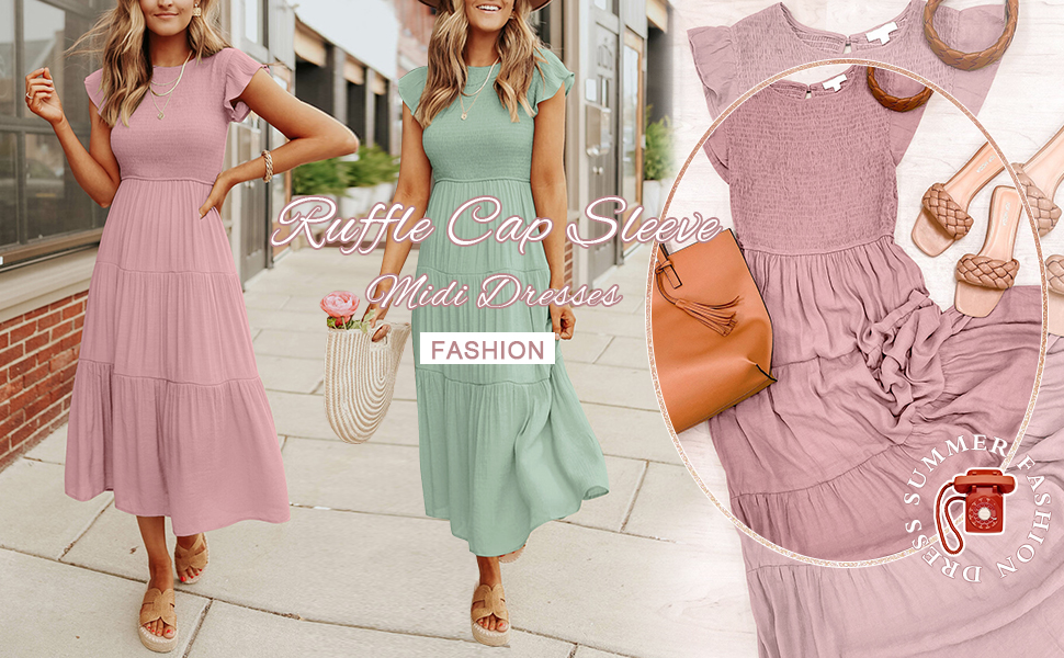 Flutter Sleeve Smocked A-Line Midi Dress