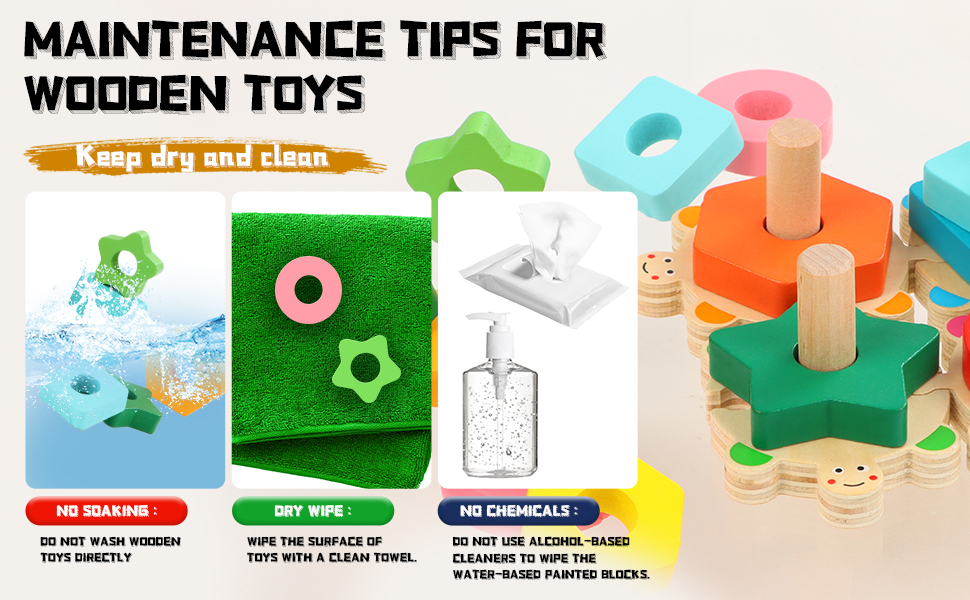 FLYINGSEEDS Wooden Sorting & Stacking Toys for Toddler 2 3