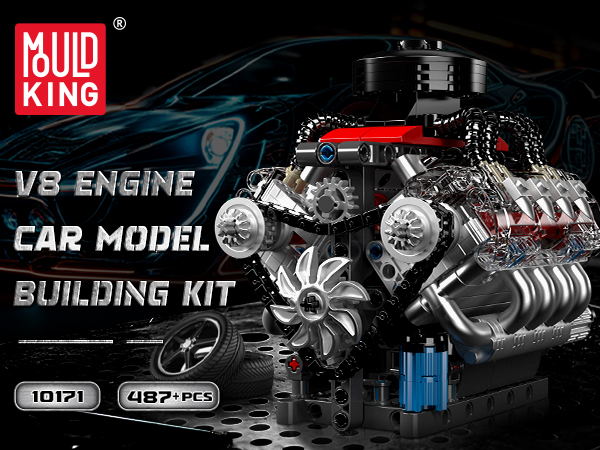Mould King V8 Engine Model Kit for Adults - 487+ PCS Build Your Own Visible Mini V8 Engine