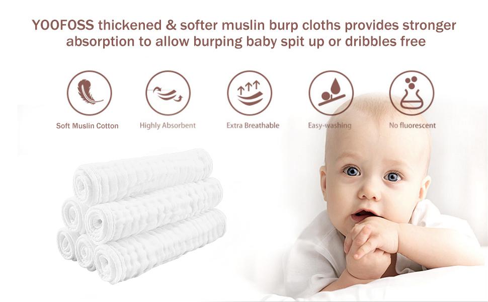 YOOFOSS Muslin Burp Cloths 6 Pack Baby Washcloths Large 20