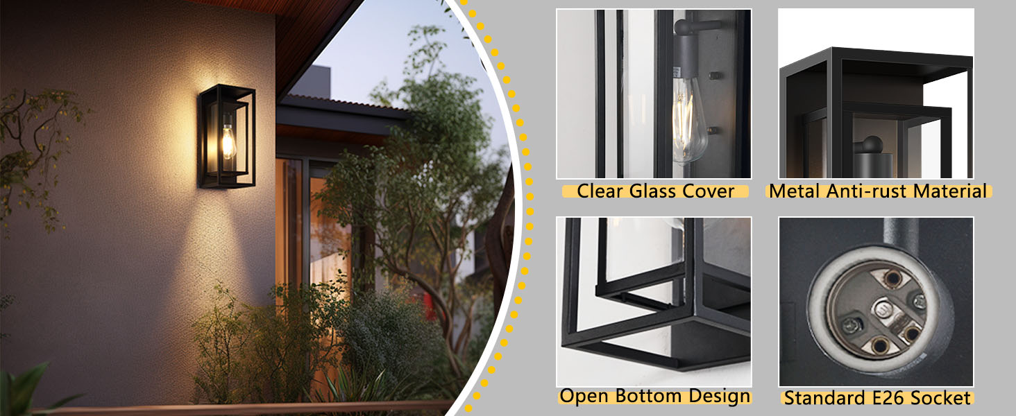 Matte Black Wall Sconce Outdoor Lighting for Patio, Front Door, Entryway