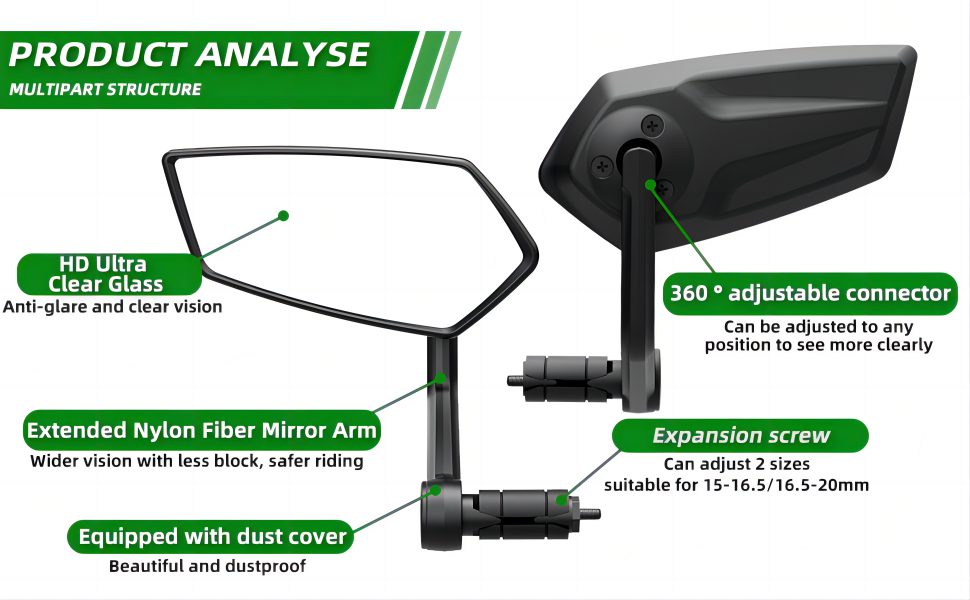 RBRL Bike Mirror Rotatable HD Safety Convex Bar End Bike Mirror