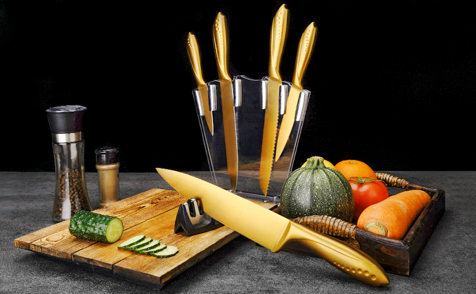 Non-Stick Coating Knives & Acrylic Stand 7 Pcs Set