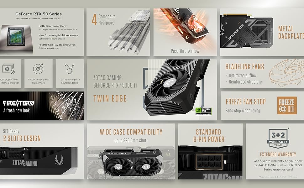 Zotac Gaming GeForce RTX 5060 Ti Graphics Card For Content Creator, Gamer &amp;amp; Streamers
