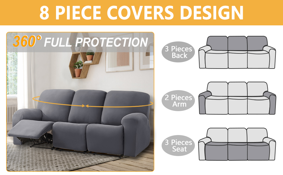 HDCAXKJ 100 Waterproof 8Piece Recliner Couch Cover for