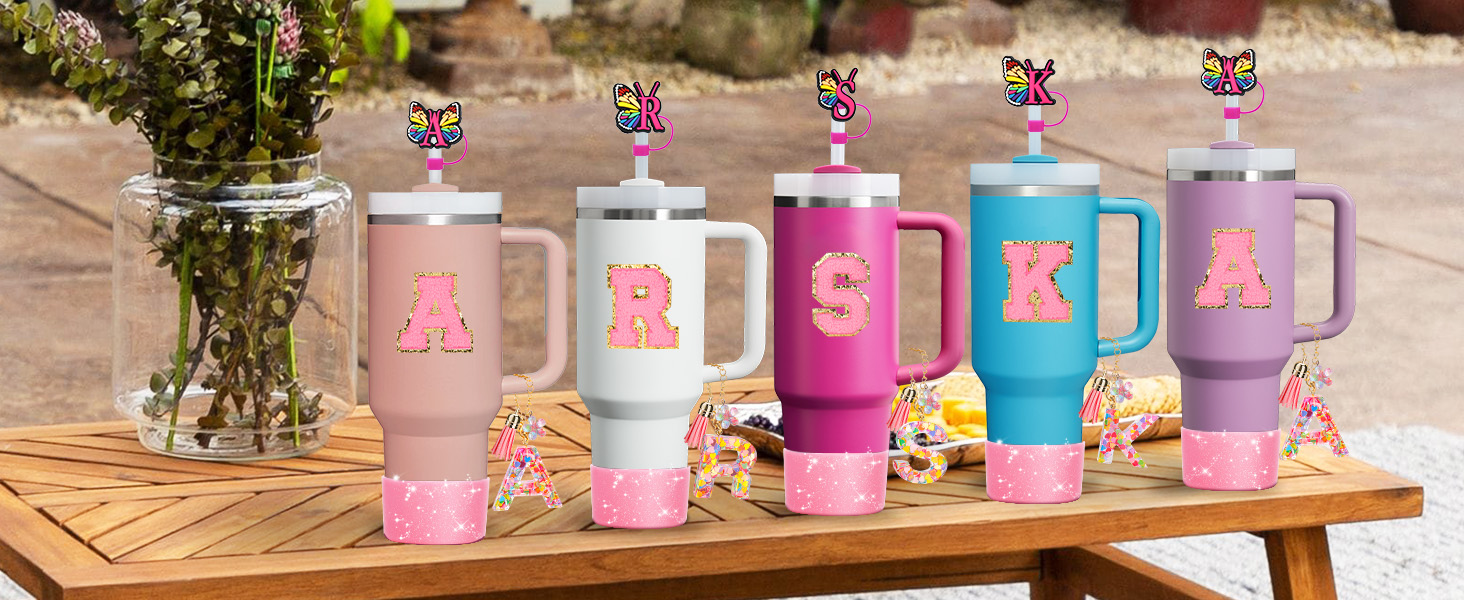 Cup Zubehör Set für Stanley Cup Tumbler Anfangsbuchstabe Personalisiert Dekorationen Silikon