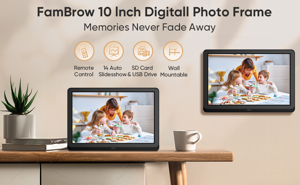 FamBrow Digital Photo Frame 10 inch with 32GB Card & Remote Control