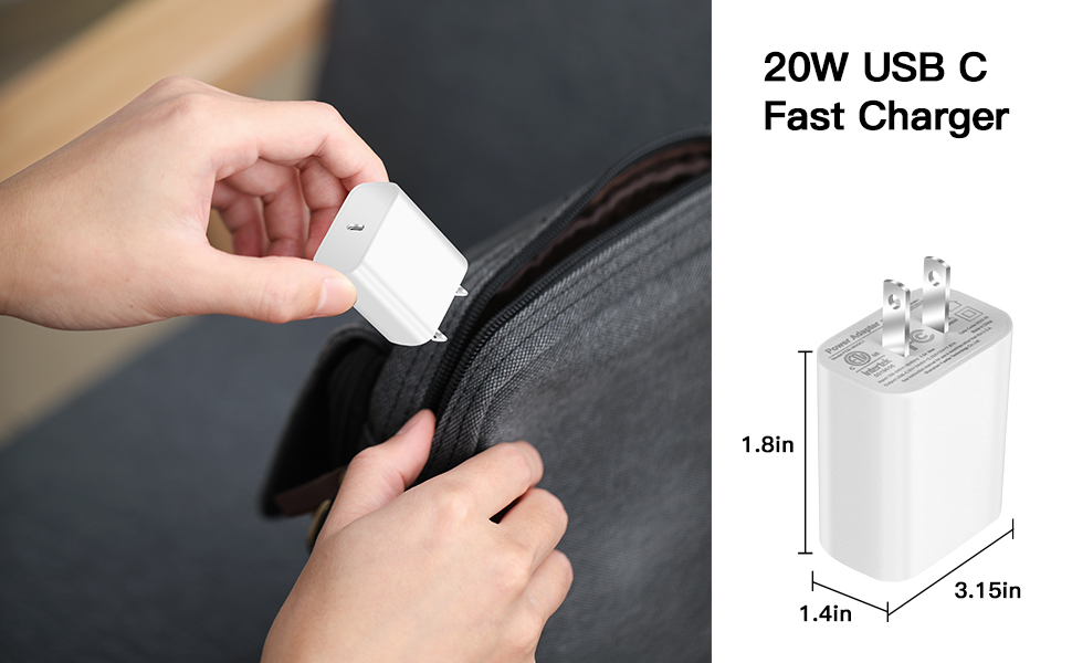 iPhone 15 Charger, iPad Pro Fast Charger with 6.6ft USB C Cable, 20W USB C Charger