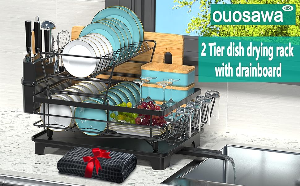 2 Tier dish drying rack for kitchen counter