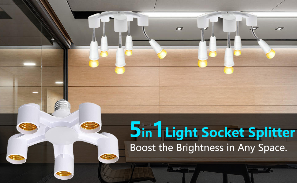 5 in 1 Light Bulb Socket Splitter,Fixed Multi Bulb Socker Adapter,Light