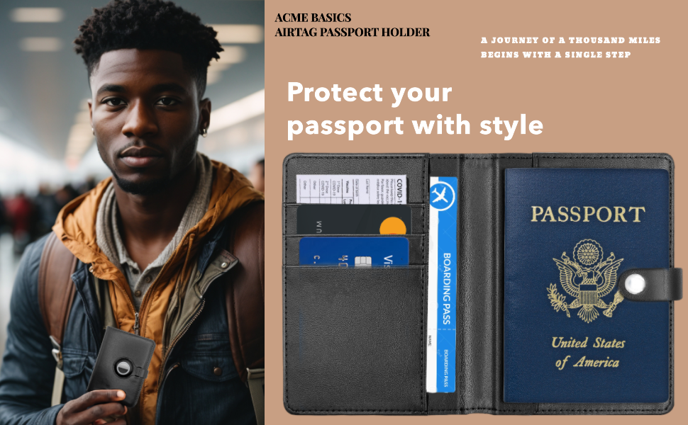 Acme Basics Passport Holder with AirTag Slot PLUS Luggage Tag, Passport Cover for