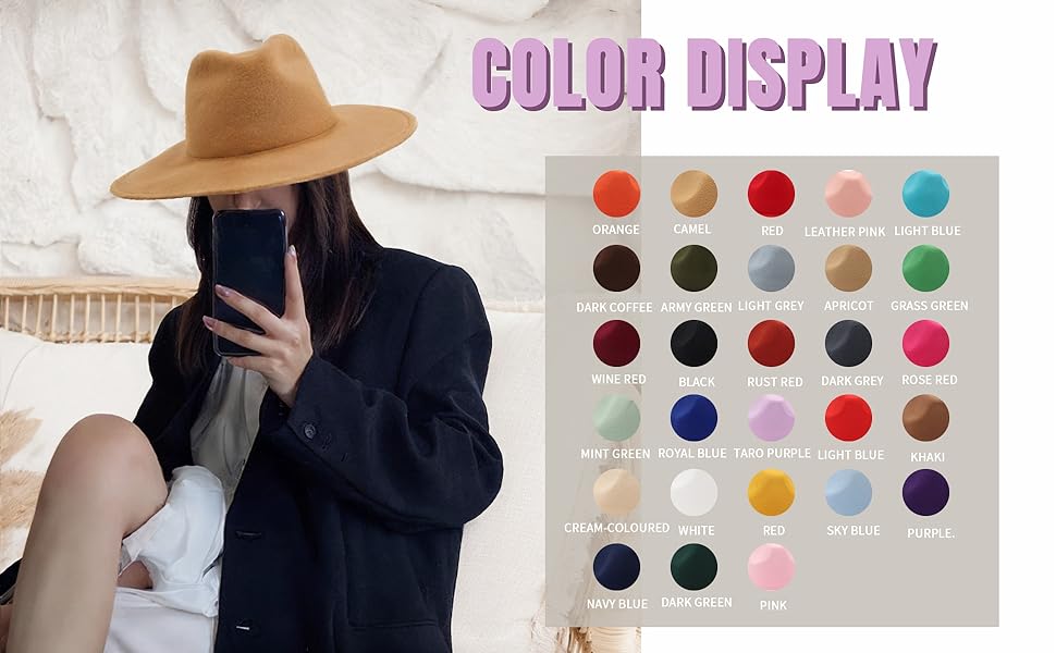 Women's Classic Wide Brim Felt Fedora Hat Travel Western Jazz Hats