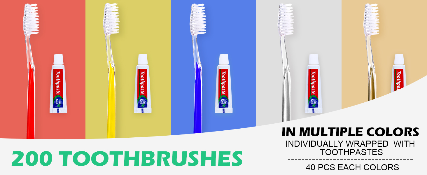 200 PCS Individually Wrapped Bulk Toothbrushes with