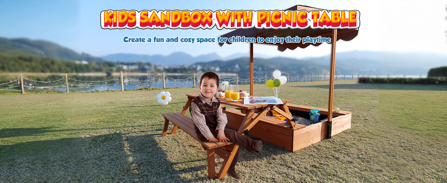 kids sand box with picnic table