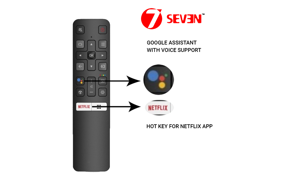 Buy 7SEVEN TCL Smart TV Remote Control with Google assistant, Netflix