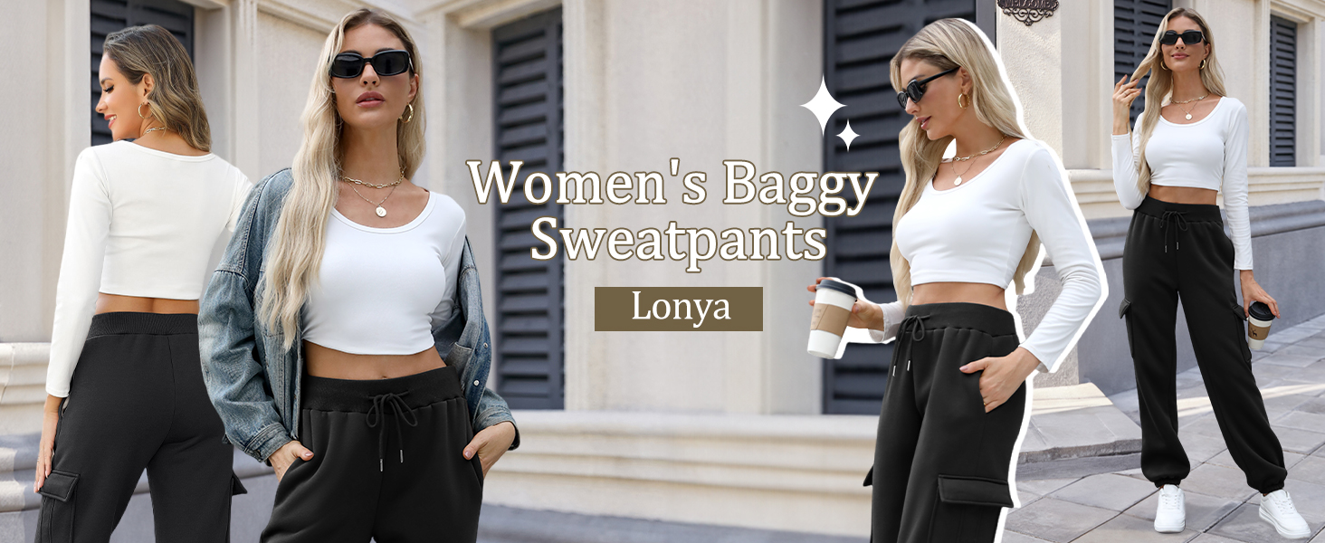 Lonya Joggers for Women Fleece Lined - Thermal Sherpa Sweatpants with Pockets Winter Warm Joggers Pant Tracksuit Jogging Bottoms High Waist Cargo Trousers Drawstring Workout Sport 10 Joggers for Women