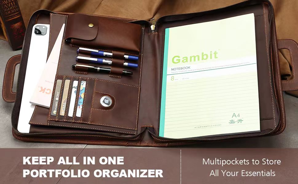 UPRESYE Zippered Leather Padfolio Portfolio with