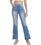 ZMTUO Women's Light Blue High Waisted Flare Jeans Laced Sides for Style Comfortable Durable Denim...