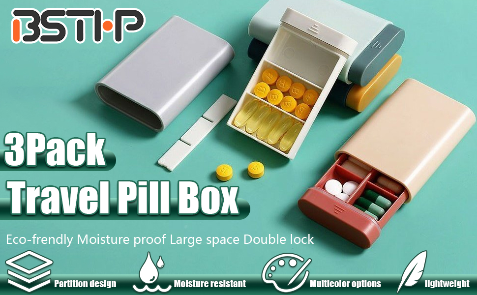 Small Pill Container Travel, Portable Cute Pill Case 3pcs
