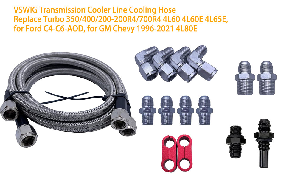 6AN Transmission Cooler Lines 70 Inch, Stainless Steel