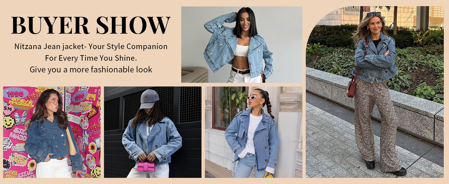 Denim Jacket for Women Cropped Trench Coat Double Breasted Lightweight Jean Jackets Casual Outerwear