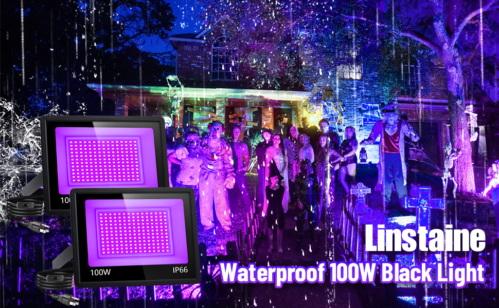100W Blacklights 2 Pack IP66 Waterproof Black Lights with 10ft Cable