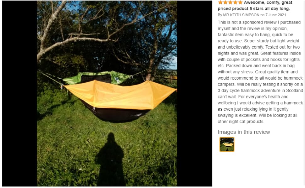 Night Cat Camping Hammock Tent with Mosquito Net and Rain Fly for One Person Waterproof