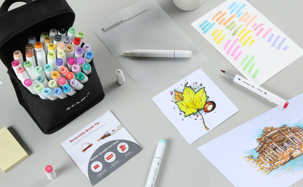 Brush Tip Alcohol Markers Set 48 Colors Dual Tip Alcohol Based Markers Brush Tip