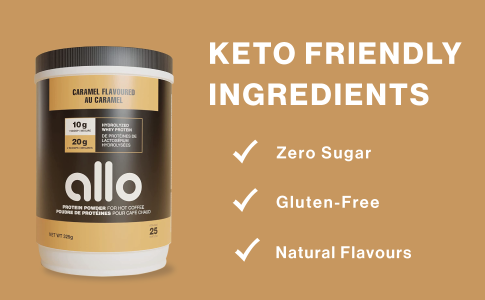 Allo Caramel High Protein Powder Tub for Hot Coffee GlutenFree, ClumpFree, Sugar