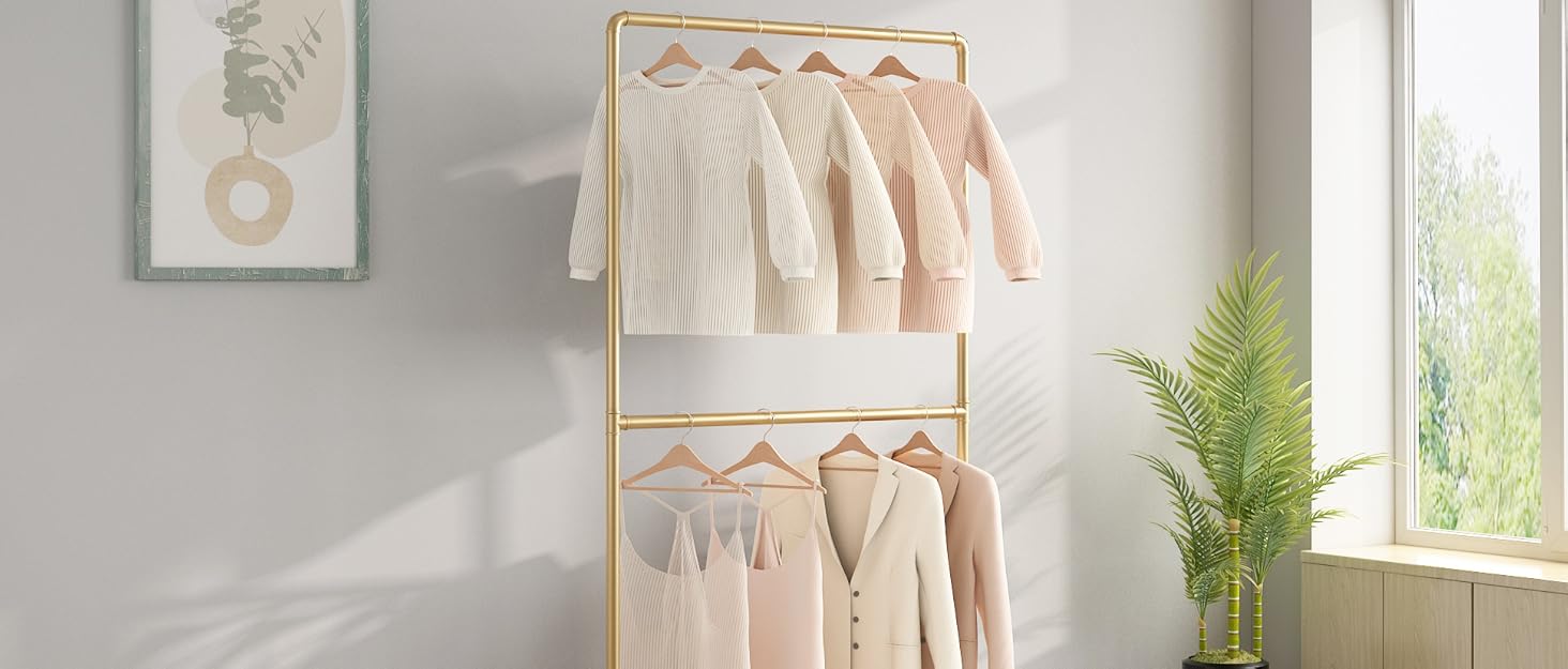 gold industrial pipe clothing rack