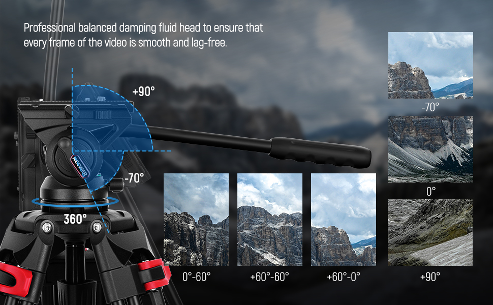 NEEWER 74" Pro Video Tripod with Fluid Head, Heavy Duty Aluminum Tripod