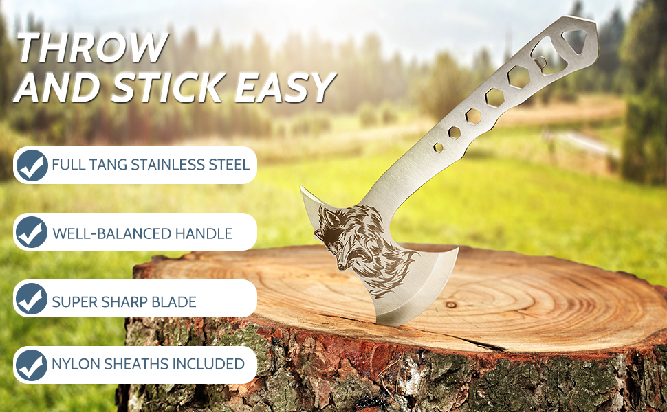 Throwing Axes and Throwing Knives Tomahawks Set with Bottle Opener and Nylon Sheath