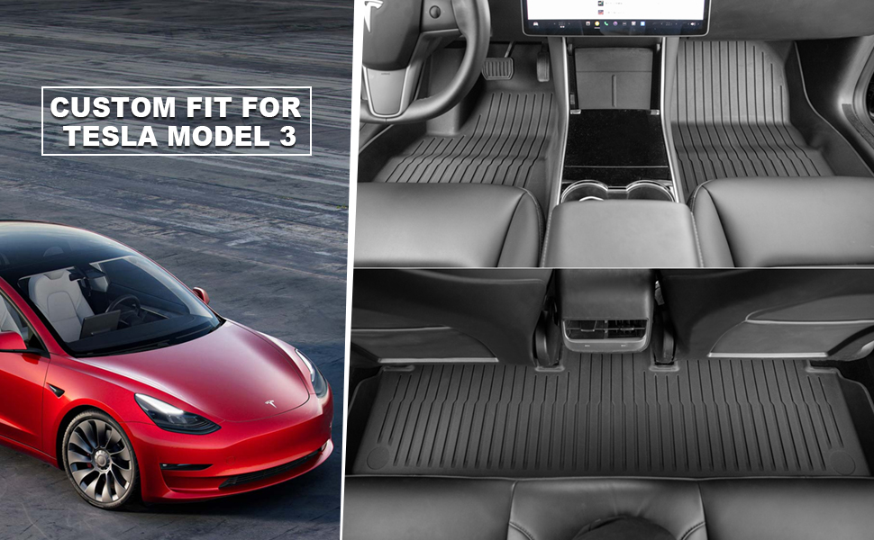 Spurtar for Tesla Model 3 All Weather Floor Mats 2023 2022 2021, 3D