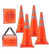 RoadHero 28 Inch 4 Pack Collapsible Traffic Safety Cones, Multi Purpose Pop-up Cones with Reflect...