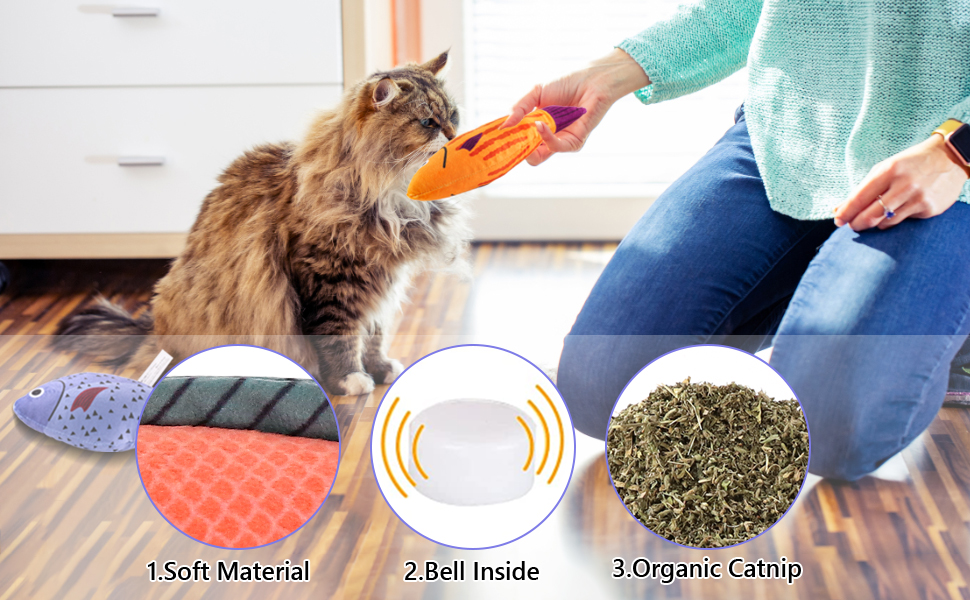 Catnip Toy for Indoor Cats, 3 PCS Plush Cat Toys, Fish Cat Toy