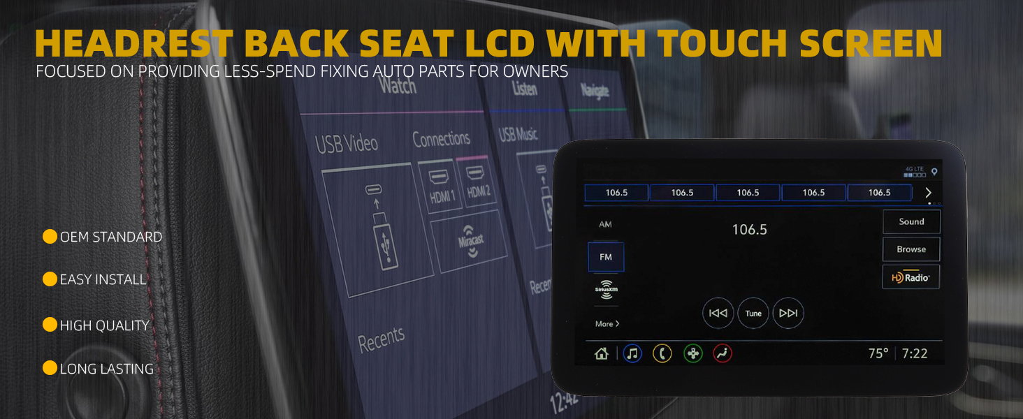 Dasbecan Headrest Display Back Seat TV DVD 12.6' Compatible