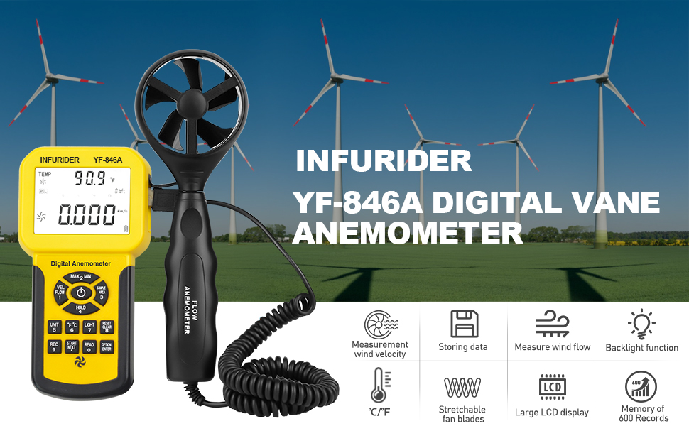 INFURIDER YF846A Pro Anemometer,Handheld Wind Speed Meter Gauge