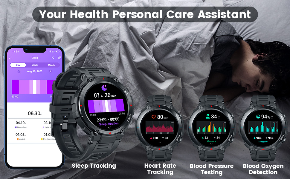 smart watch for men with sleep monitor,heart rate monitor,blood oxygen,blood pressure monitor