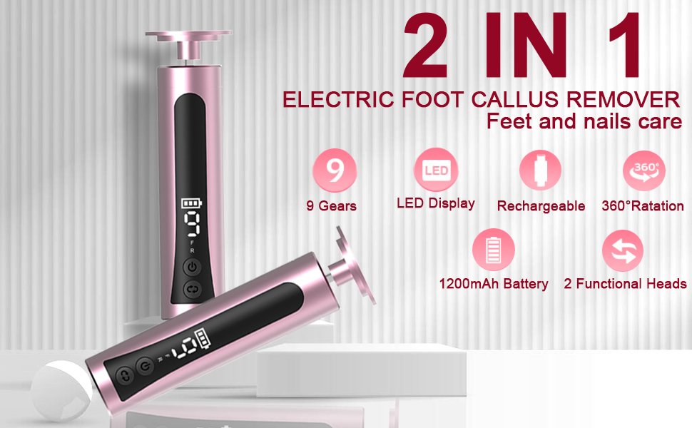 2 in 1 Electric Foot Callus Remover, Aluminum Alloy