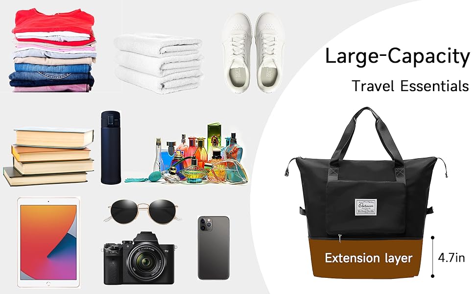 Orshawer Large Capacity Folding Travel Bag, Portable Lightweight Carry