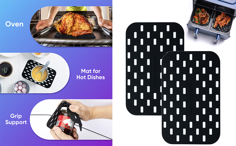 Air Fryer Silicone Mats, 2PCS Rectangle Air Fryer Liners