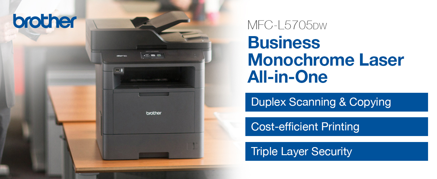 Brother MFC-L5705DW Business Monochrome Laser All-in-One: Duplex Scan & Copy, Triple Layer Security