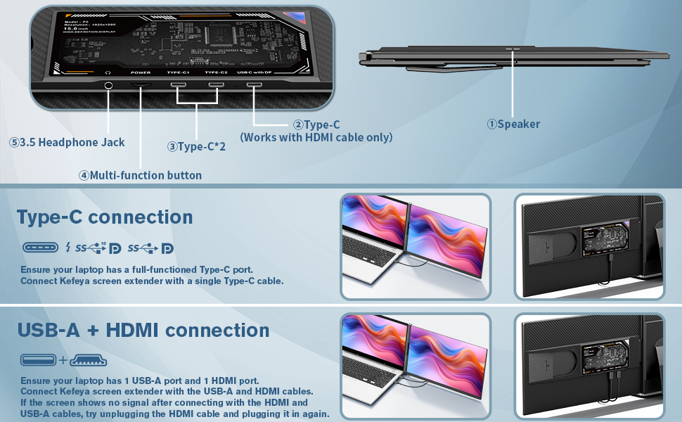 KEFEYA Laptop Monitor Extension 15.6 Inch for All Laptops, Portable