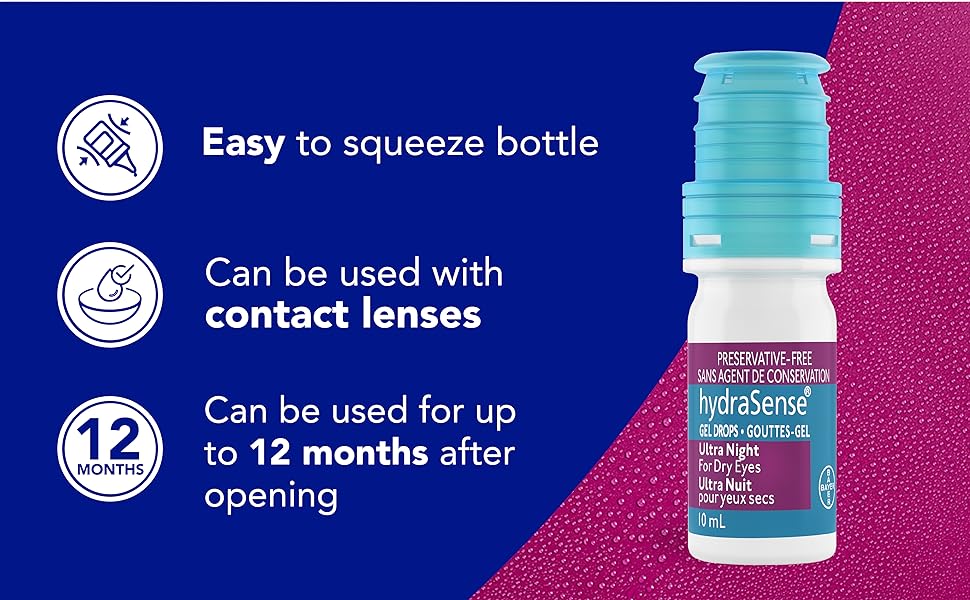 hydraSense Ultra Night Gel Eye Drops Preservative Free Eye Drops For