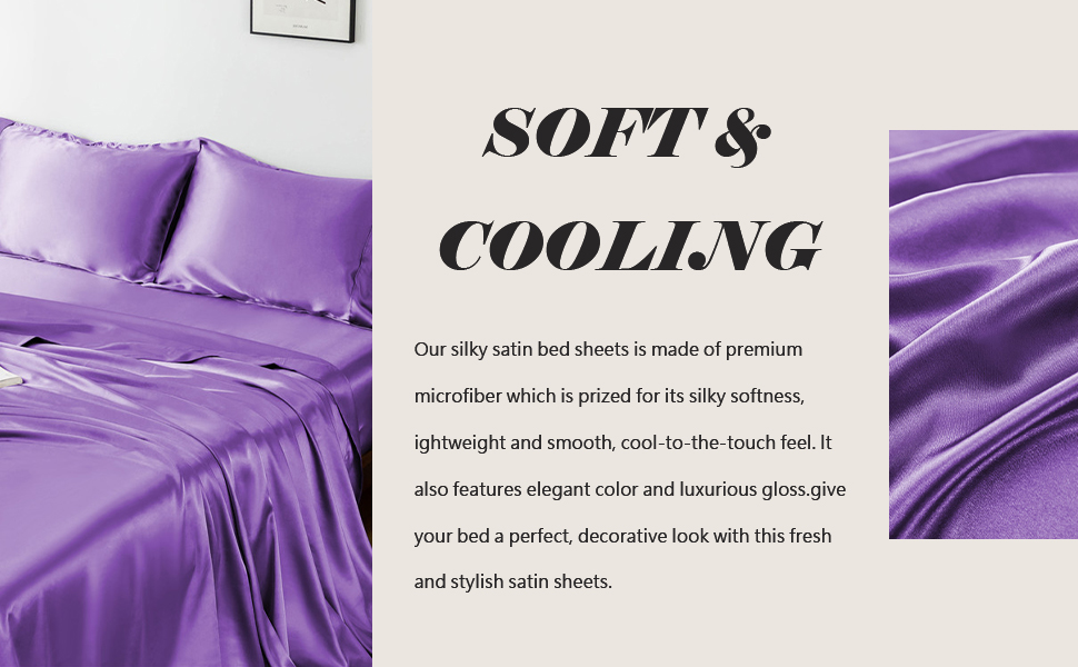 ROOYE King Size Satin Sheet Set Silk Sheets 4PCs Silky