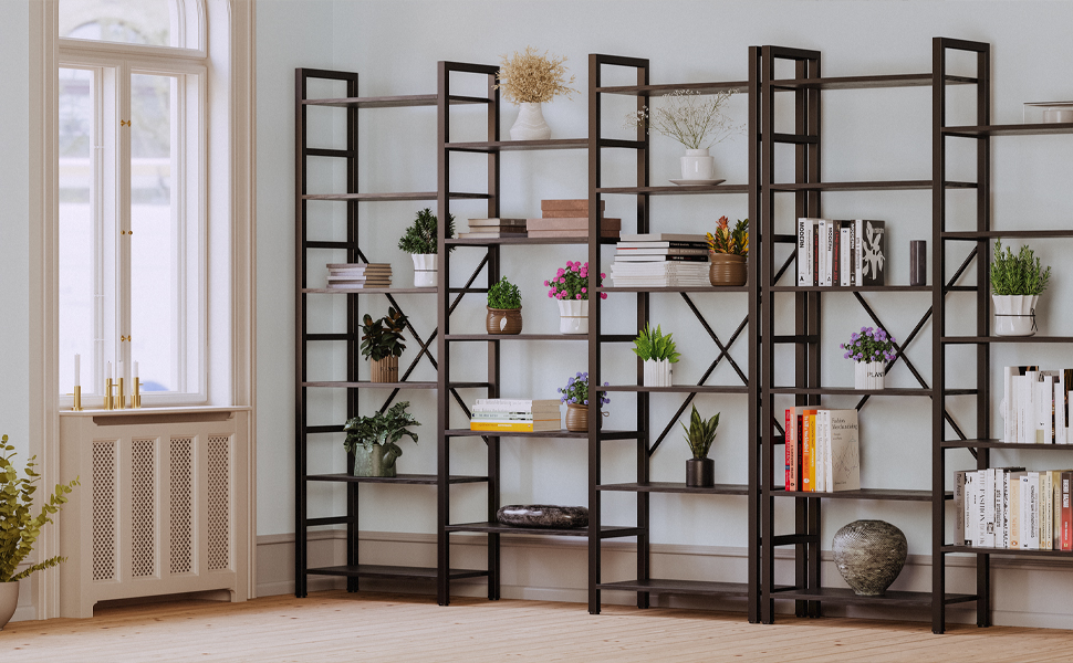 IRONCK Bookcases and Bookshelves Triple Wide 6 Tiers Industrial Bookshelf, Large
