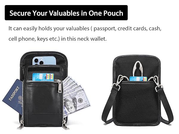 Amazon.com | LANNSYNE Leather Travel Wallet, Neck Wallet Travel