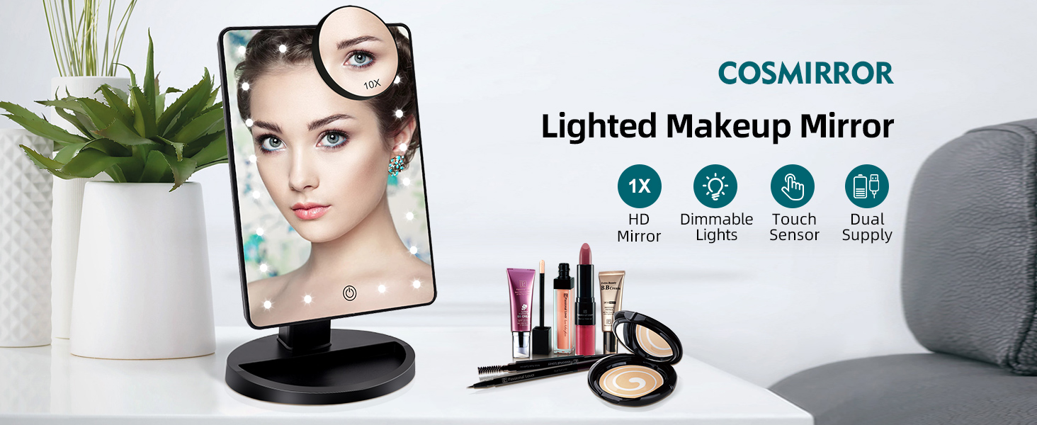 COSMIRROR Lighted Makeup Vanity Mirror with 10X Magnifying
